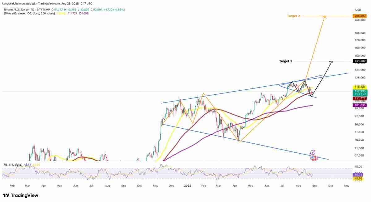 喜报:比特币(BTC)「喇叭」形态指向26万美元目标位,技术指标发出「超卖」警报